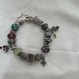 Pandora Style Multicolor Beaded Bracelet with Silver Charms